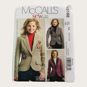 McCalls Sewing Pattern 5188 Misses Lined Jacket Size 6-12 Uncut
